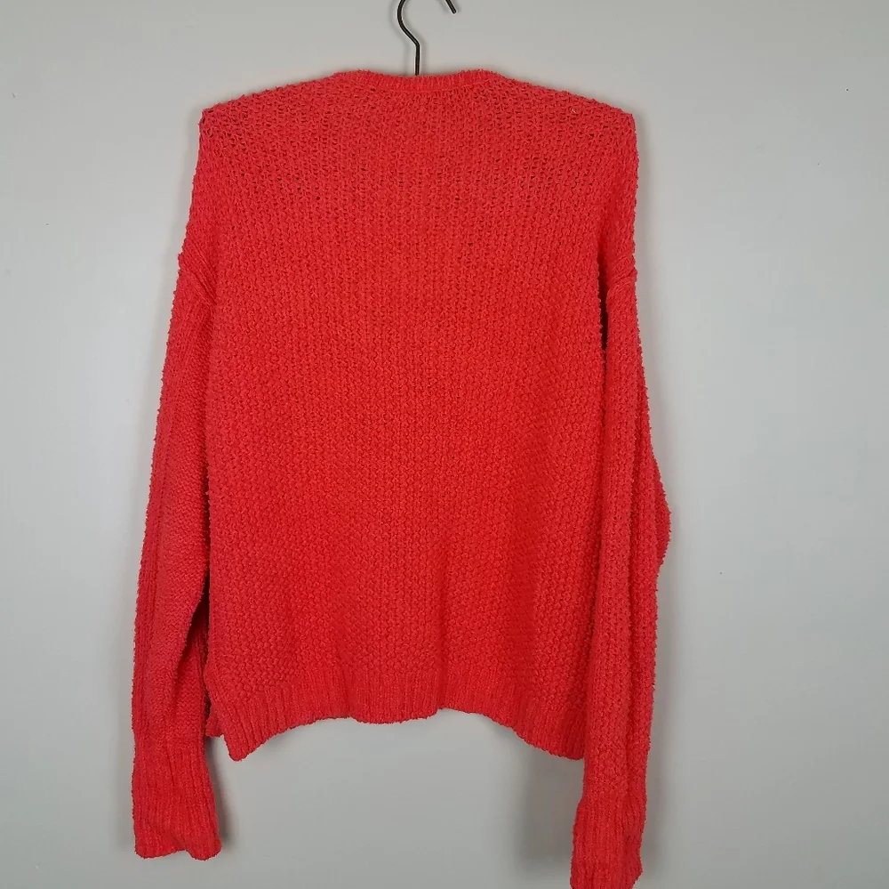 Free People Coco V-neck Cozy Soft Oversized Orange Chunky Knit Sweater - Picture 9 of 10